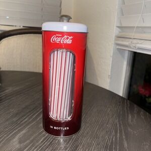 Coca Cola Retro Metal Straw Holder with 50 New Straws